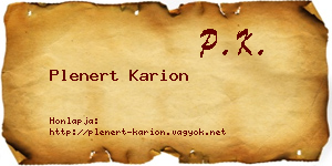 Plenert Karion névjegykártya